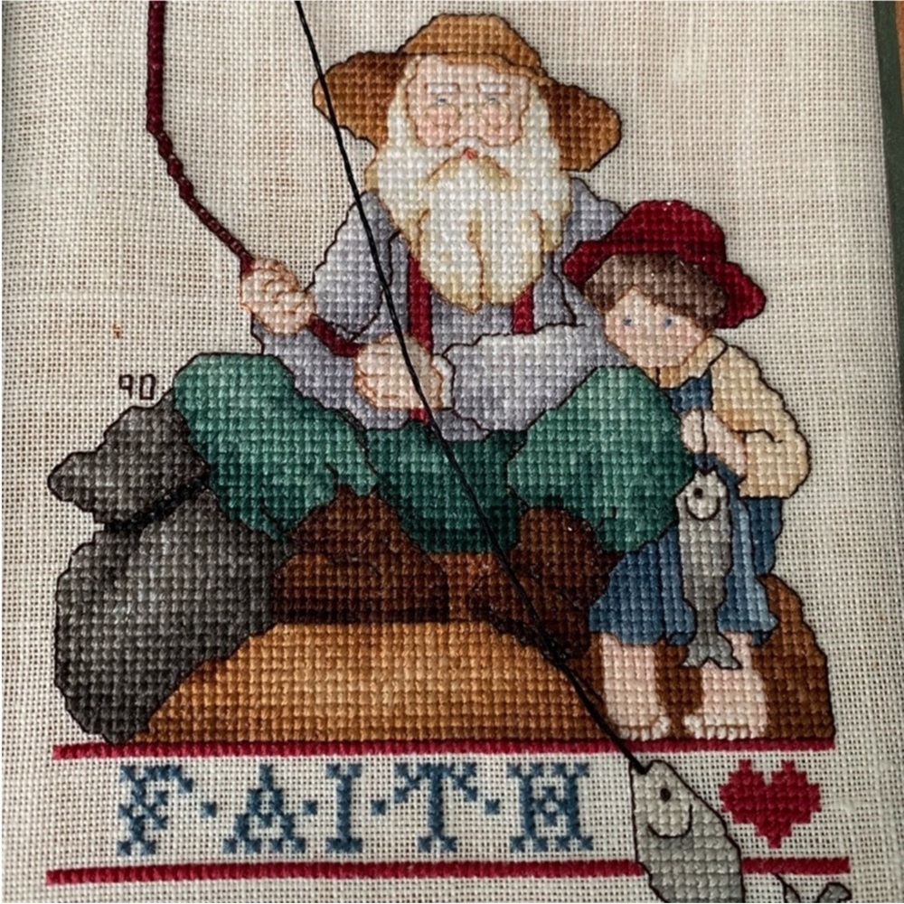 Framed Cross-Stitch Embroidered Wall Art Faith - Picture 3 of 11